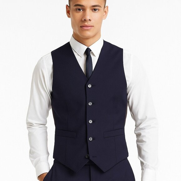 ASOS Design Men's Vest Blue Size 50" Reg Poly Blend Career Work Office Classic - Picture 1 of 9
